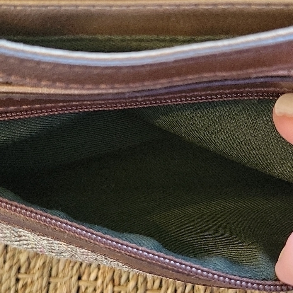 Liz CLAIBORNE brown cloth wool leather shoulder bag purse.  Excellent condition! - Picture 9 of 14